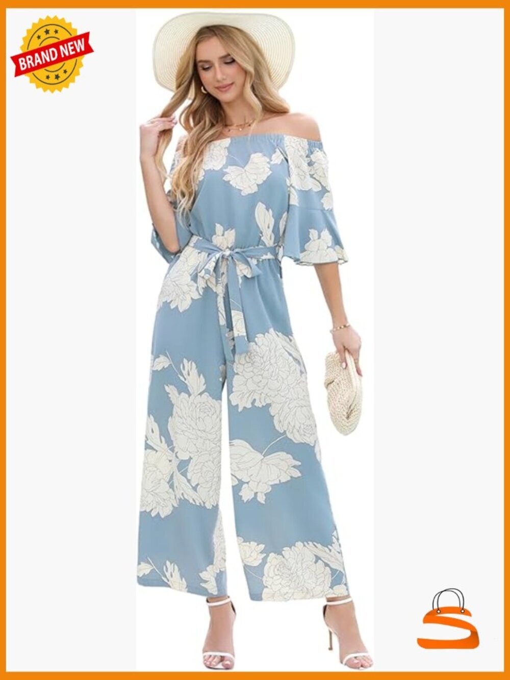 Off Shoulder Floral Wide Leg Jumpsuit - Dressy Casual Romper